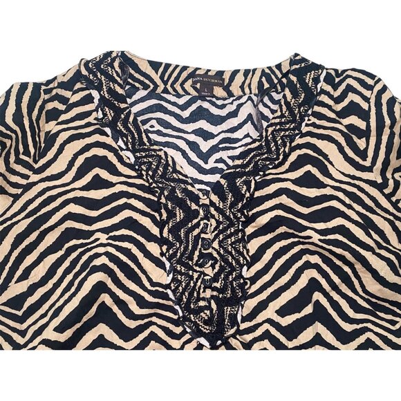 Zebra Print V-Neck Tunic Top Long Sleeves Womens Size L Exotic Casual Boho - Picture 1 of 9